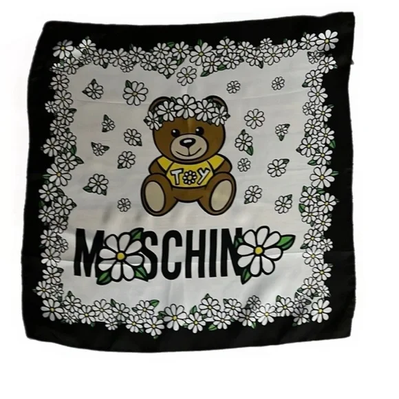Moschino Black and White Floral Teddy Bear Scarf