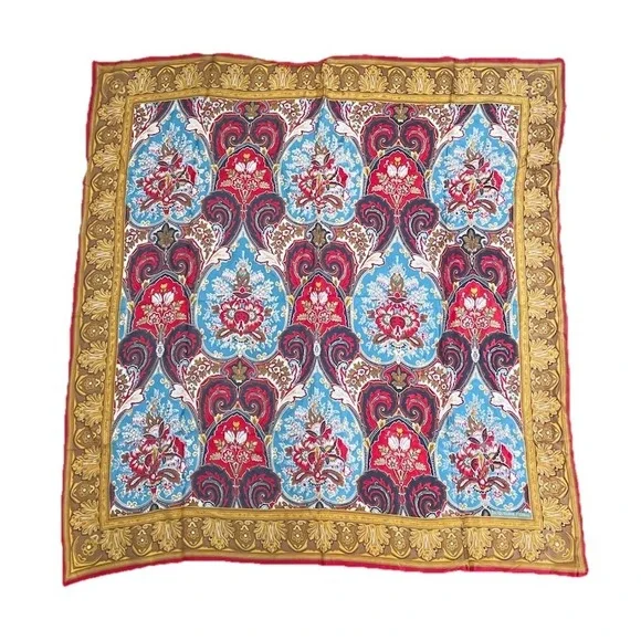 Vintage‎ Jacqueline Ferrar PAISLEY SILK SCARF Red Gold Fall Colors Japan