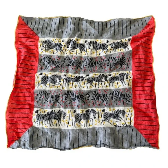 Vintage Tammis Keefe Zebra Print Handkerchief Mid Century Signed Safari 50-60's
