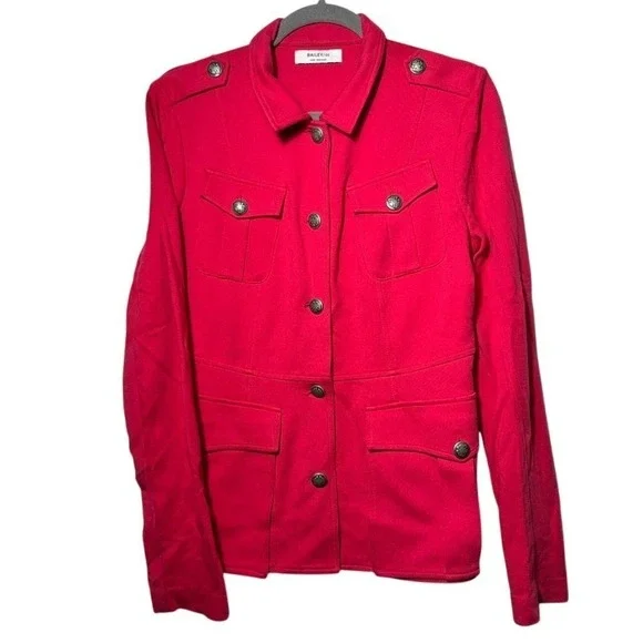 Bailey 44 Women's Military Style Blazer Jacket Lg Red Utility Button Made In USA