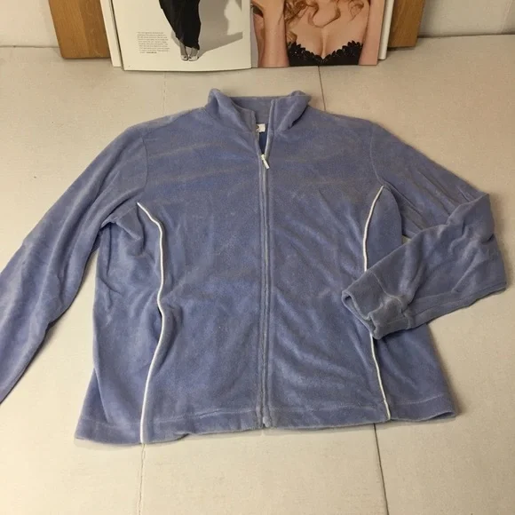 Talbots Petites Blue Velour Track Jacket Zip Front Y2K Casual Size S