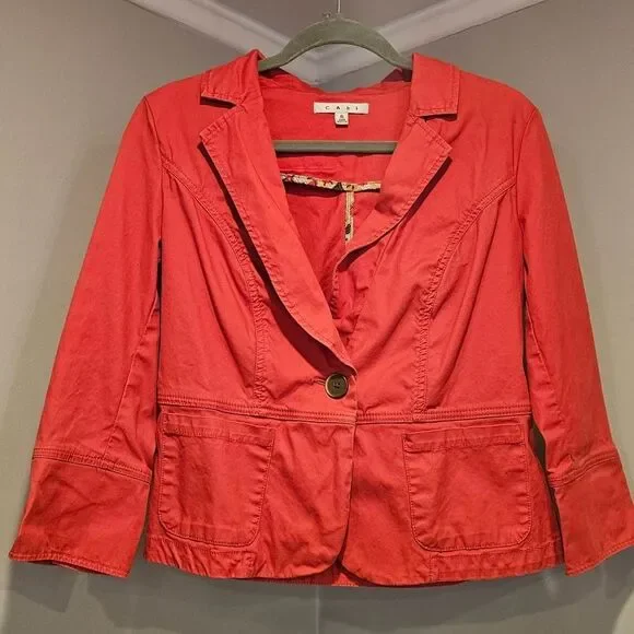 CAbi Blazer Coral Button down three quarter sleeves Size 6