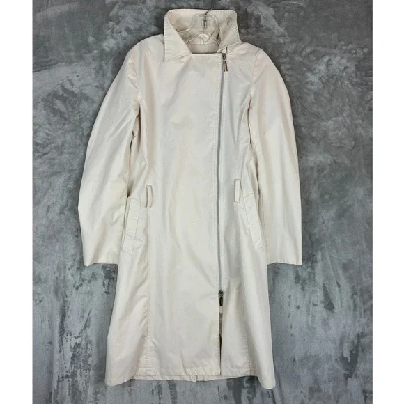 Caroll Paris‎ Womens Cream Asymmetric Zip Trench Coat Jacket Size 38 US Small