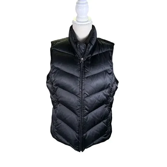 Eddie Bauer Quilted Goose Down Puffer Full Zip Vest Women's Large Black