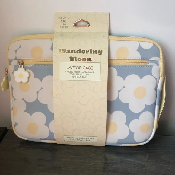 NWT Blue and Yellow Floral Laptop Bag with Durable Canvas