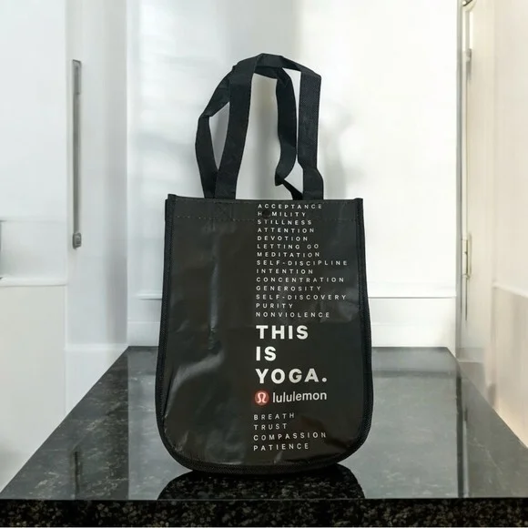 Lululemon Black White Small Shopper Tote Reusable Shoulder Bag Excellent