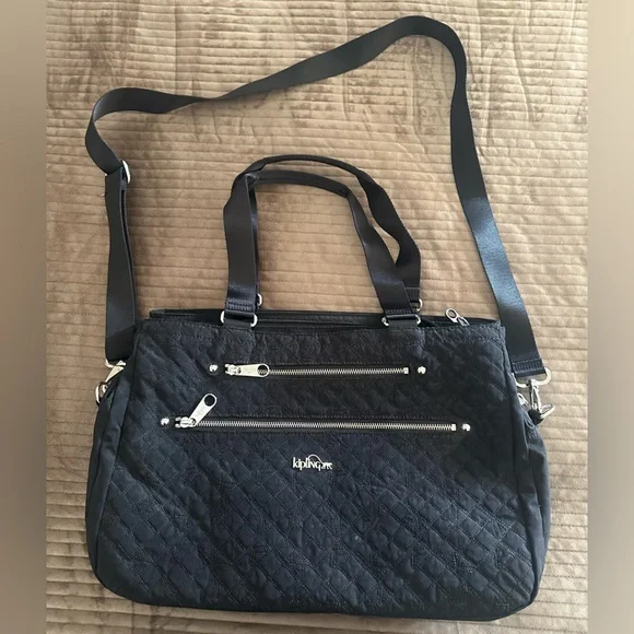 Kipling Black Quilted 2-Way Convertible Travel Laptop Bag