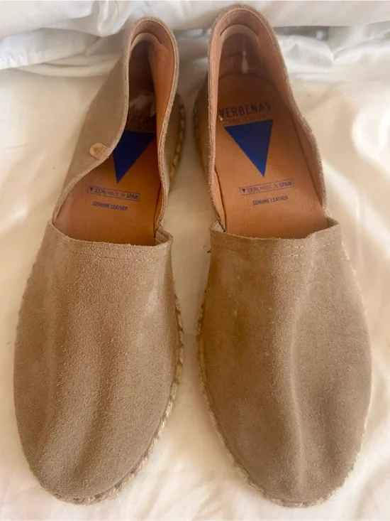 VERBENAS Carmen Taupe Suede Espadrilles Made Spain 10.5/42 Spanish Coastal Luxe