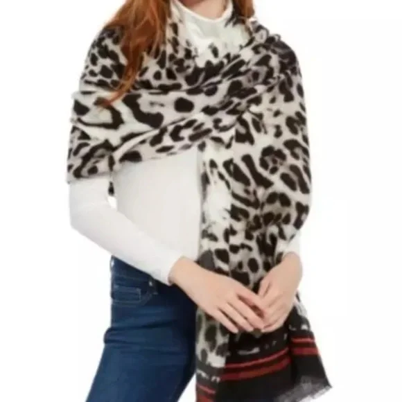 INC Wrap Scarf Animal Print Pashmina black red Neck Warmer