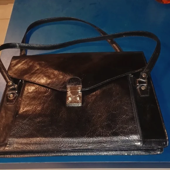 Wilsons Pelle Studio Genuine Leather Briefcase Black Vintage Hipster