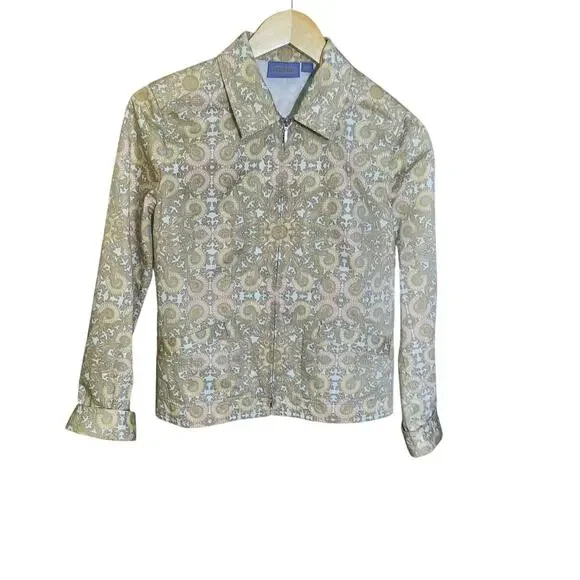 Pendleton Womens Tan Paisley Pattern Collared Neck Full Front Zip Jacket Size SP