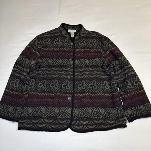 VTG Studio Works Womens Lg Knit Blazer Cardigan Southwestern Boho Aztec EUC