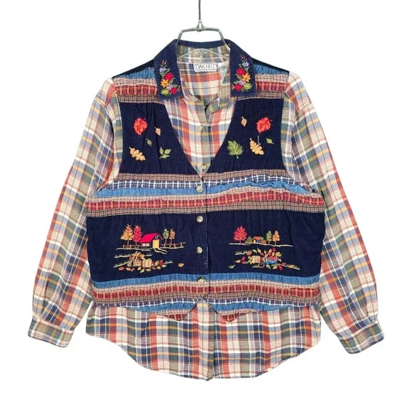 Vintage Oak Hill Vest Shirt Set Women's XL Corduroy Embroidered Fall Cottage Y2K