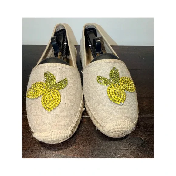 Ann Taylor Espadrilles Rhinestone Lemon Flats Tan‎ Slip on Shoes Sz 9.5M