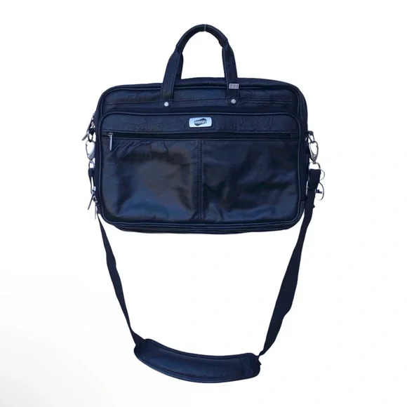American Tourister Black Leather Laptop Bag