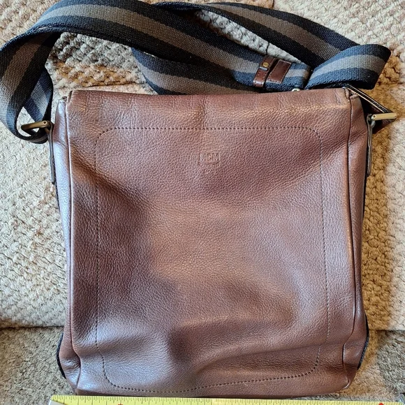 MCM Brown Leather Men's Women's Messenger Bag Stripe Adjustable Strap Black