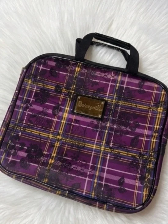 Vtg Betsey Johnson Purple Plaid and Lace design laptop bag with Gold Accents