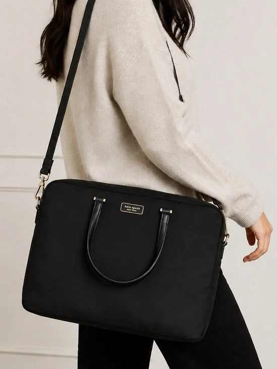 Kate Spade New York Black Nylon Laptop Briefcase Bag Crossbody