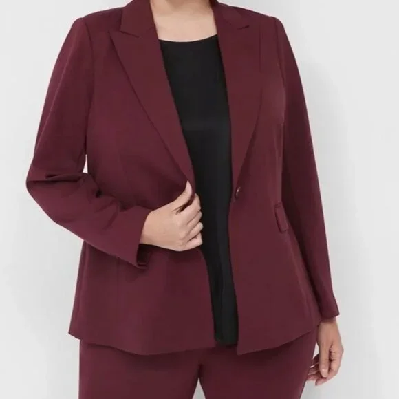 Lane Bryant Single Button Blazer Jacket Womens 26 Maroon Lined Business Casual