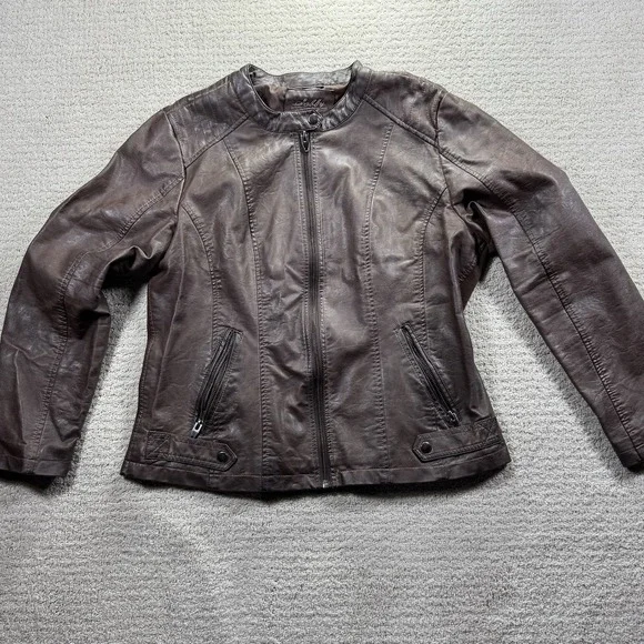 Sebby Collection Women's Brown Faux Leather Moto Biker Zip Up‎ Jacket Size XL