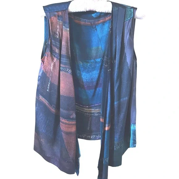 Piazza Sempione Made In Italy Pure Silk Sleeveless Layering Cardigan Duster