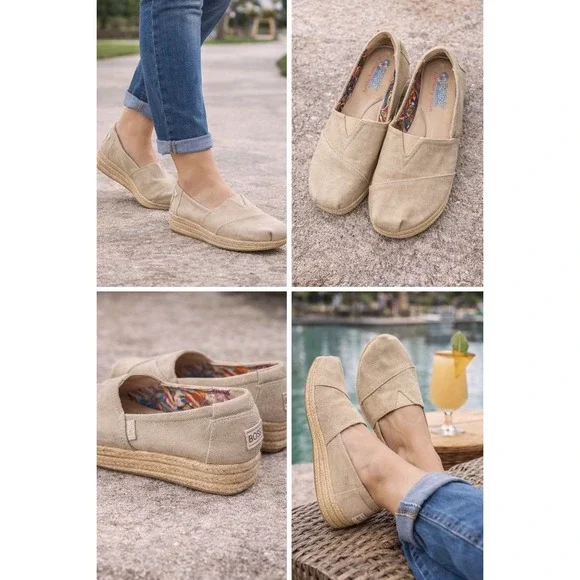 Cottage Core Boho Coconut BOBS Homestretch Taupe Linen Espadrille Wedge Sz8