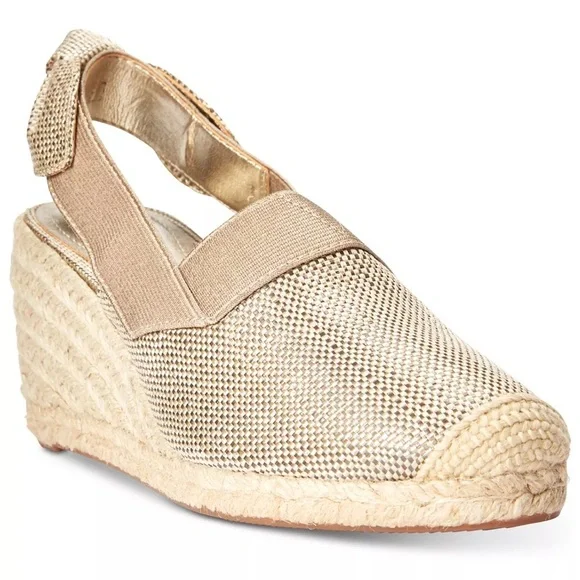 Ralph Lauren Helma Metallic Espadrille Silver Beige Size 10