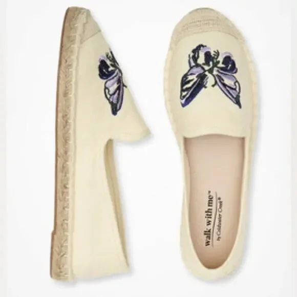 Coldwater Creek Walk With Me Espadrilles Embroidered Butterfly Size 6.5 Boho