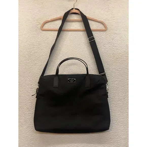 Kate Spade New York Laptop Tote Bag Womens Black Nylon Leather Trim Crossbody