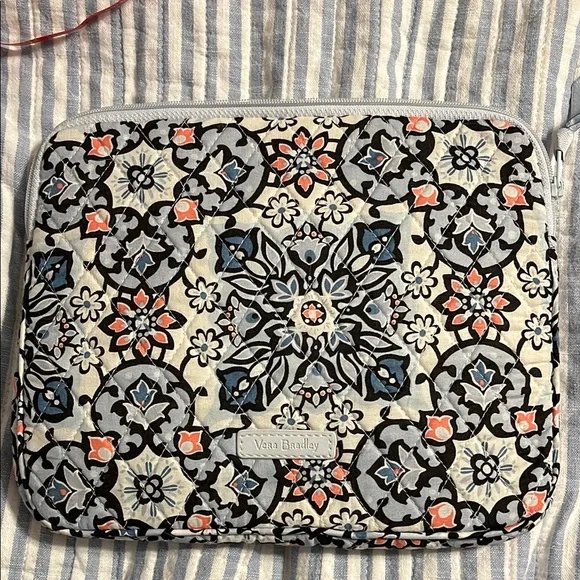 Vera Bradley Black and Blue Tablet Bag with Floral Design