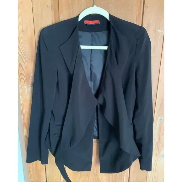 Alice + Olivia black long draped collar tuxedo style blazer