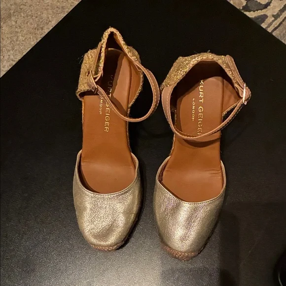 Kurt Geiger Metallic Gold Ankle-Strap Espadrille Flats