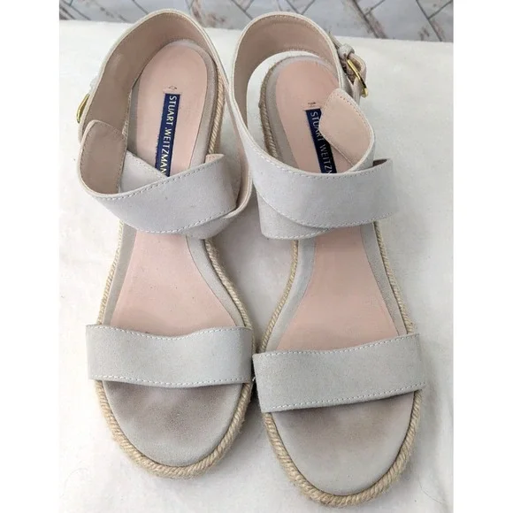 Stuart Weitzman Light Gray Suede Strap Espadrille