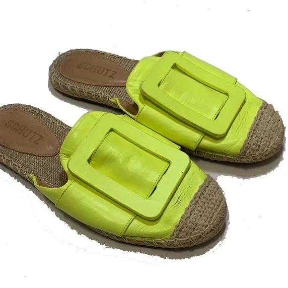 6 / Schutz Women's Neon Yellow Espadrille Slides