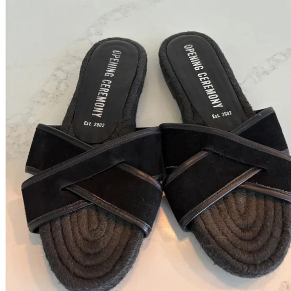 Opening Ceremony Black Suede Studded Crisscross Espadrille Slides Sz 39 (8.5)