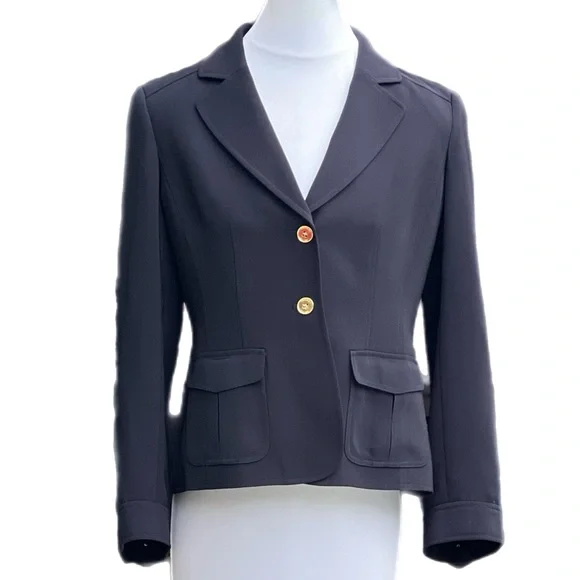 Tahari Arthur S Levine 6P Black Jacket Blazer Gold Excellent Condition