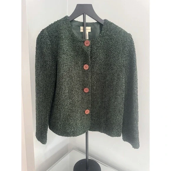 Jaclyn Smith Women's Size 6 Bouclé Knit‎ Jacket Green Button Front Lined Classic