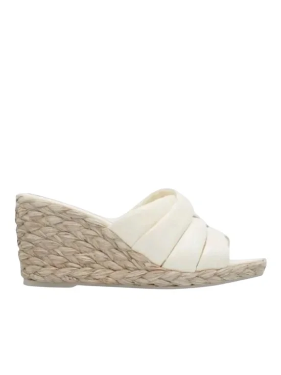 Vince Gilian Espadrille Wedge Sandals Size 9 Cream Woven Leather Square Toe