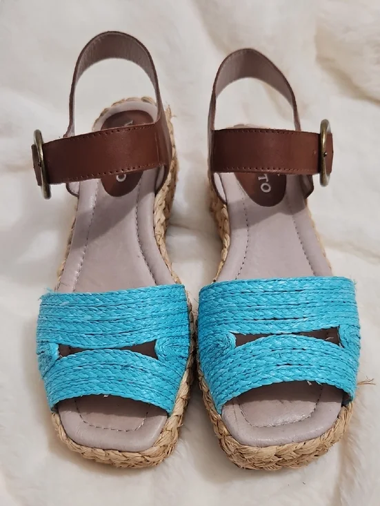 Veletto Platform Sandals Size 38 Turquoise Blue Leather Espadrille Wedge