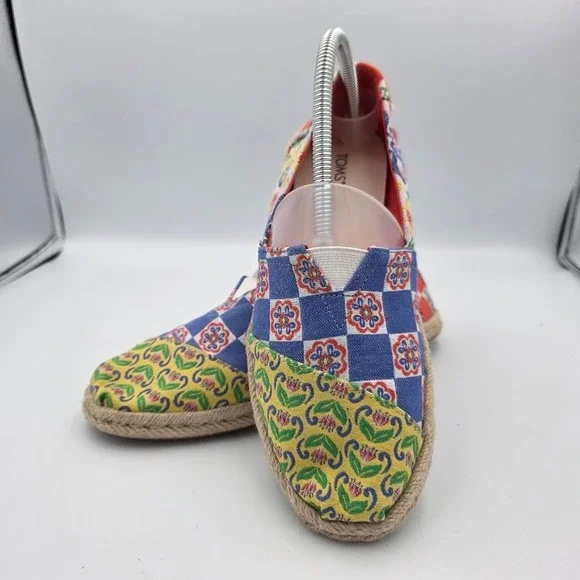 TOMS Alpargata‎ Espadrille Rope Sz 8 Colorful Patchwork Bohemian Flats Slip On