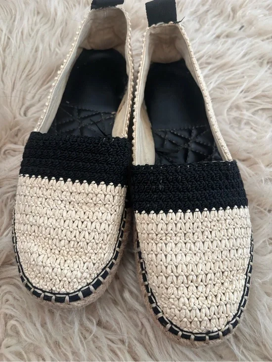 Zara Black & Natural Woven Espadrille Flats