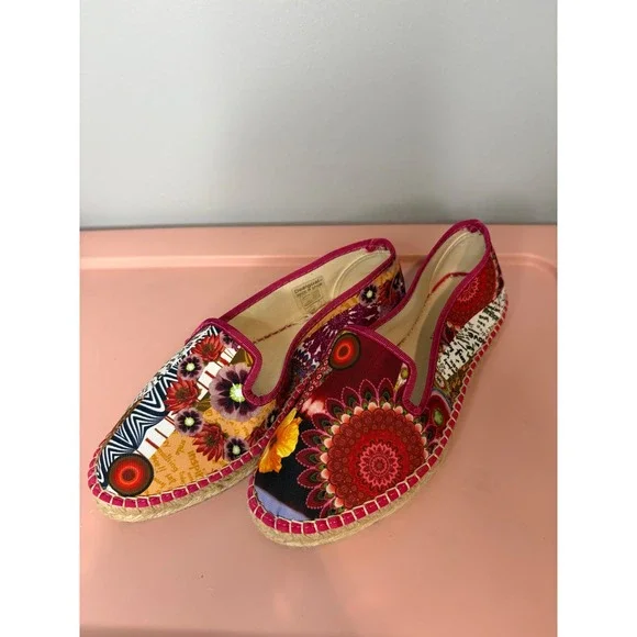 Desigual Womens Multicolor Patchwork Canvas Espadrille Flats EU 37 (US 6.5)