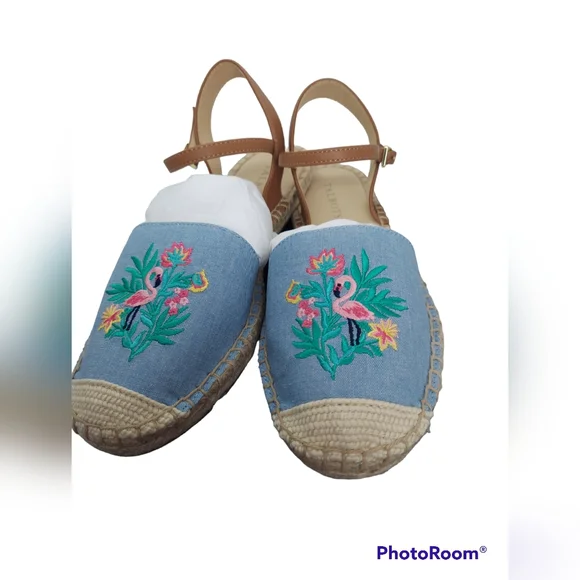 Talbots Light Chambray Izzy D'orsay Flamigo Espadrille Sandals Women's 7.5 NWT