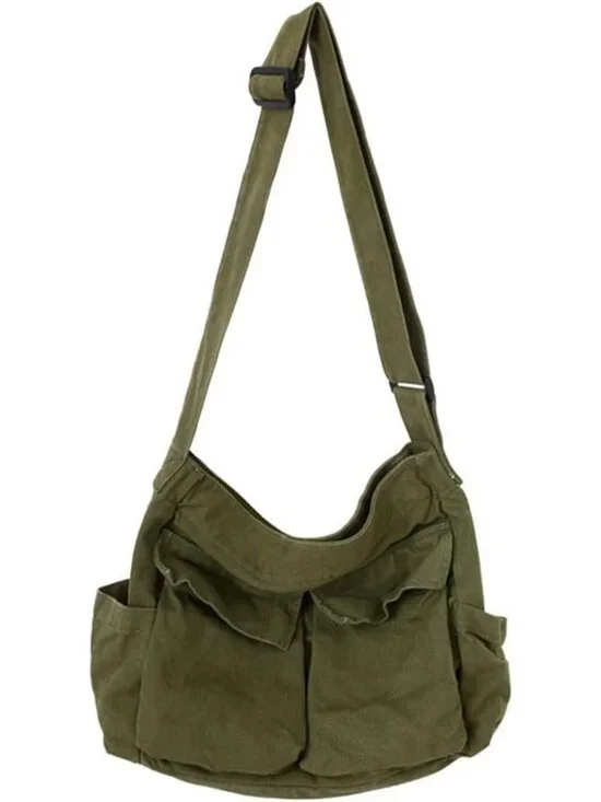Women's Green Travel Canvas Zipper Crossbody Shoulder Laptop Bag
