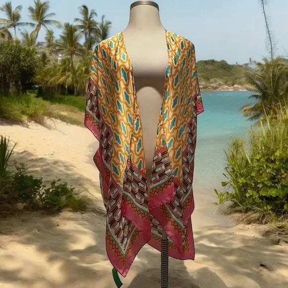Boho Beach‎ Kimono Cover-Up | Vibrant Multicolor Print | One Size