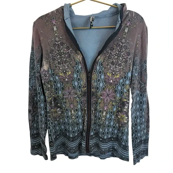 Y2K Vanilla & Sugar Bedazzled Zip Up Jacket Grunge Made in‎ USA Sz M 100% Cotton