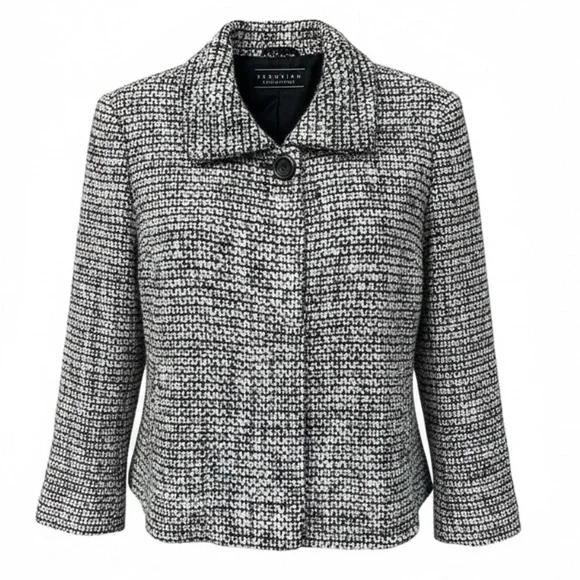 Peruvian Connection Wool/Alpaca Tweed Black & White Blazer Jacket - Size 10