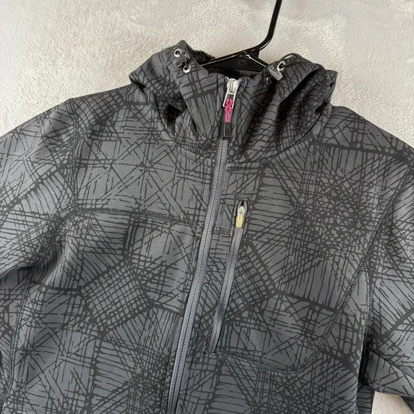 Nike ACG Jacket Womens Small Black/Gray Softshell Fleece Lined Hooded Geometric
