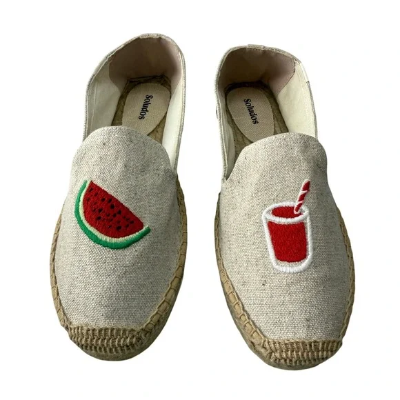 Soludos Watermelon Juice Platform Espadrilles Sand Linen Flats Womens 8.5 NEW