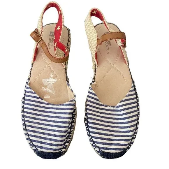 White Mountain Espadrille‎ Striped Tan/Blue Sandals Sz 6.5